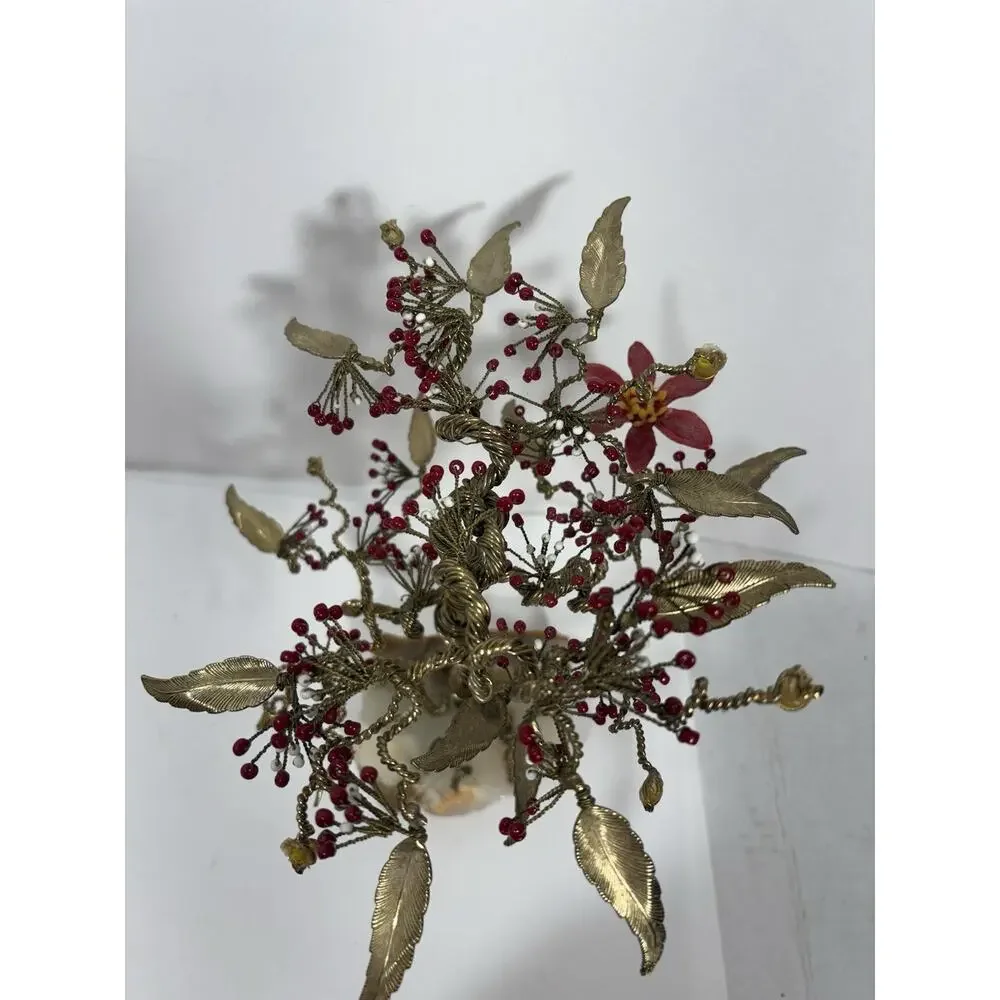Tree of Life or‎ Feng Shui tree, crafted with beads on Marble stone base Golden